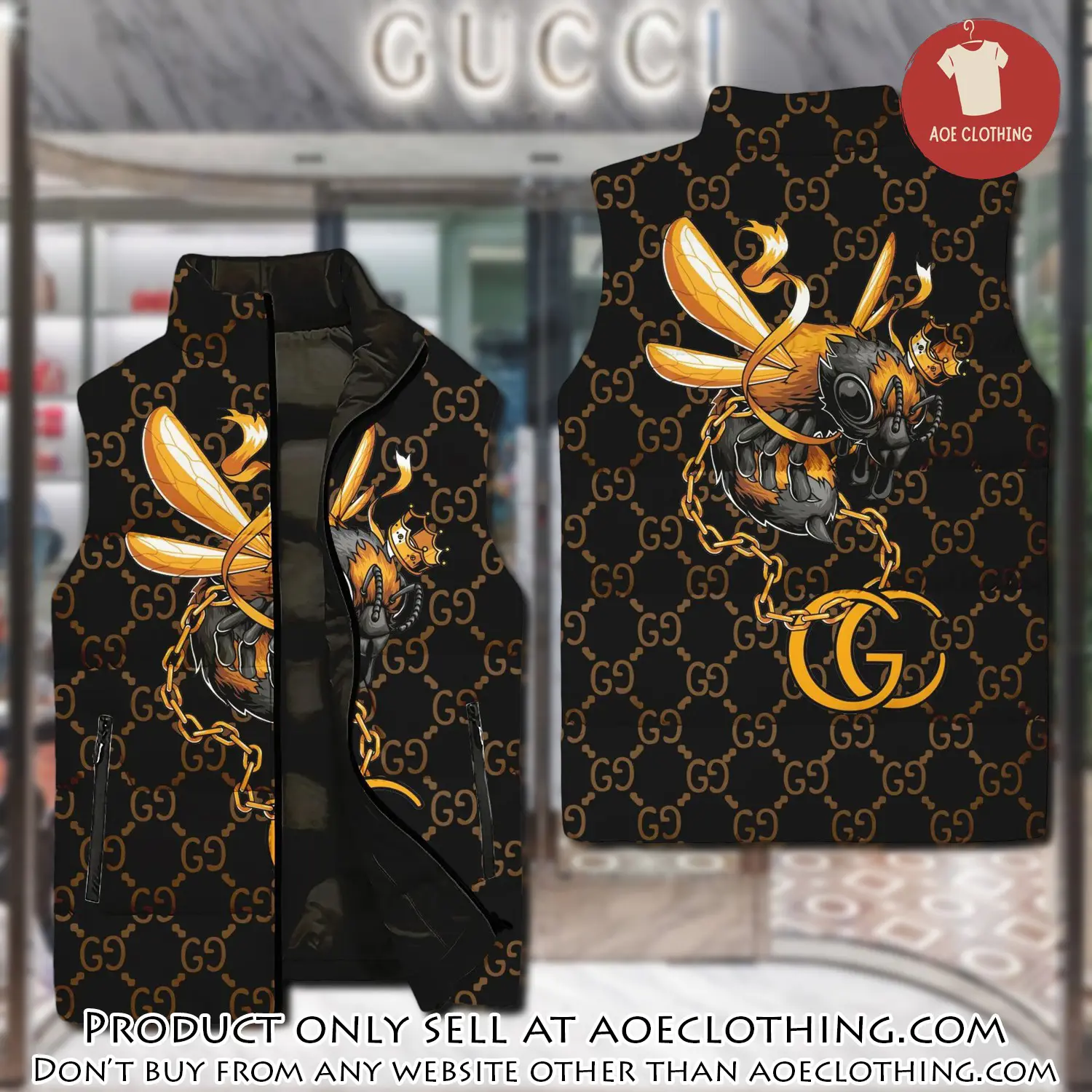 Gucci bee black type 2 luxury brand 3d sleeveless down jacket aoe2351795